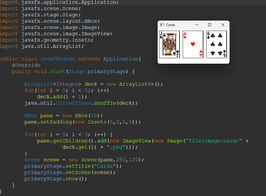 Java program to draw cards