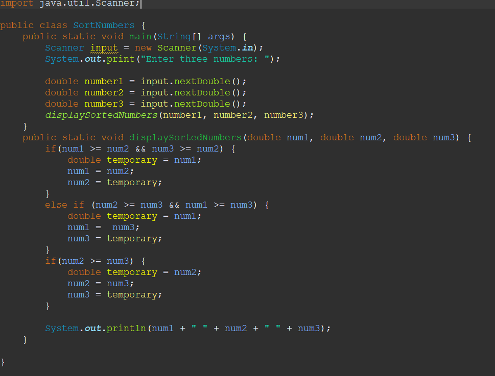 Java program that sorts numbers