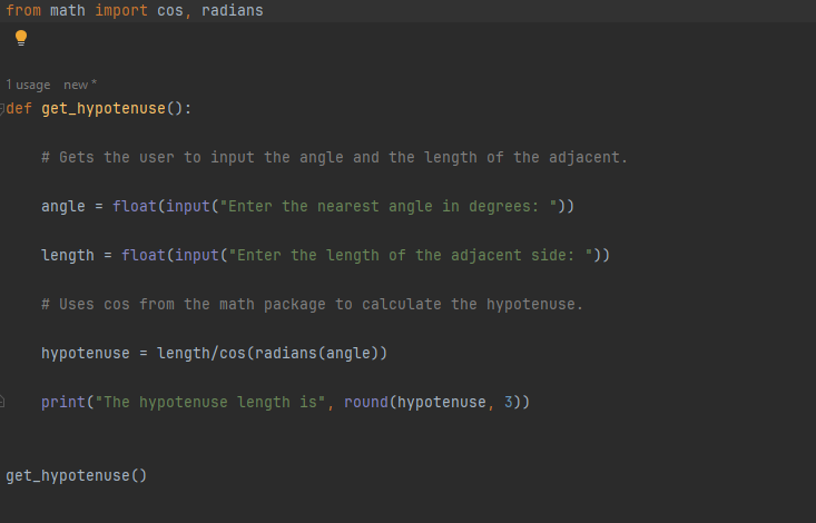 Python program to get hypotenuse of a triangle